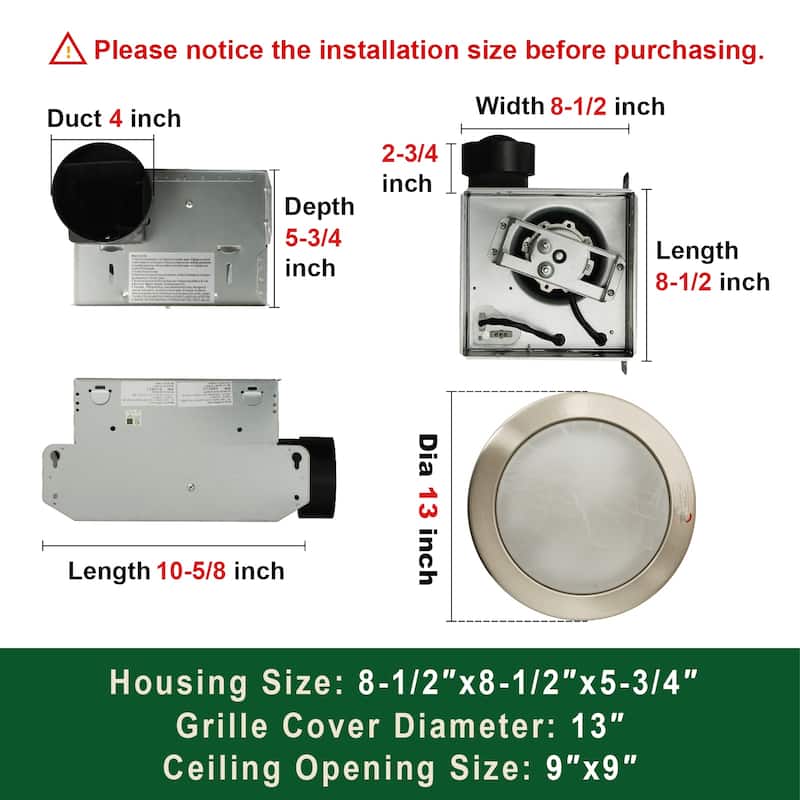 Akicon Ultra Quiet Bathroom Exhaust Fan with LED Light 80CFM 2.0 Sones Round Bathroom Ventilation Fan with Frosted Glass Cover - Matte Black