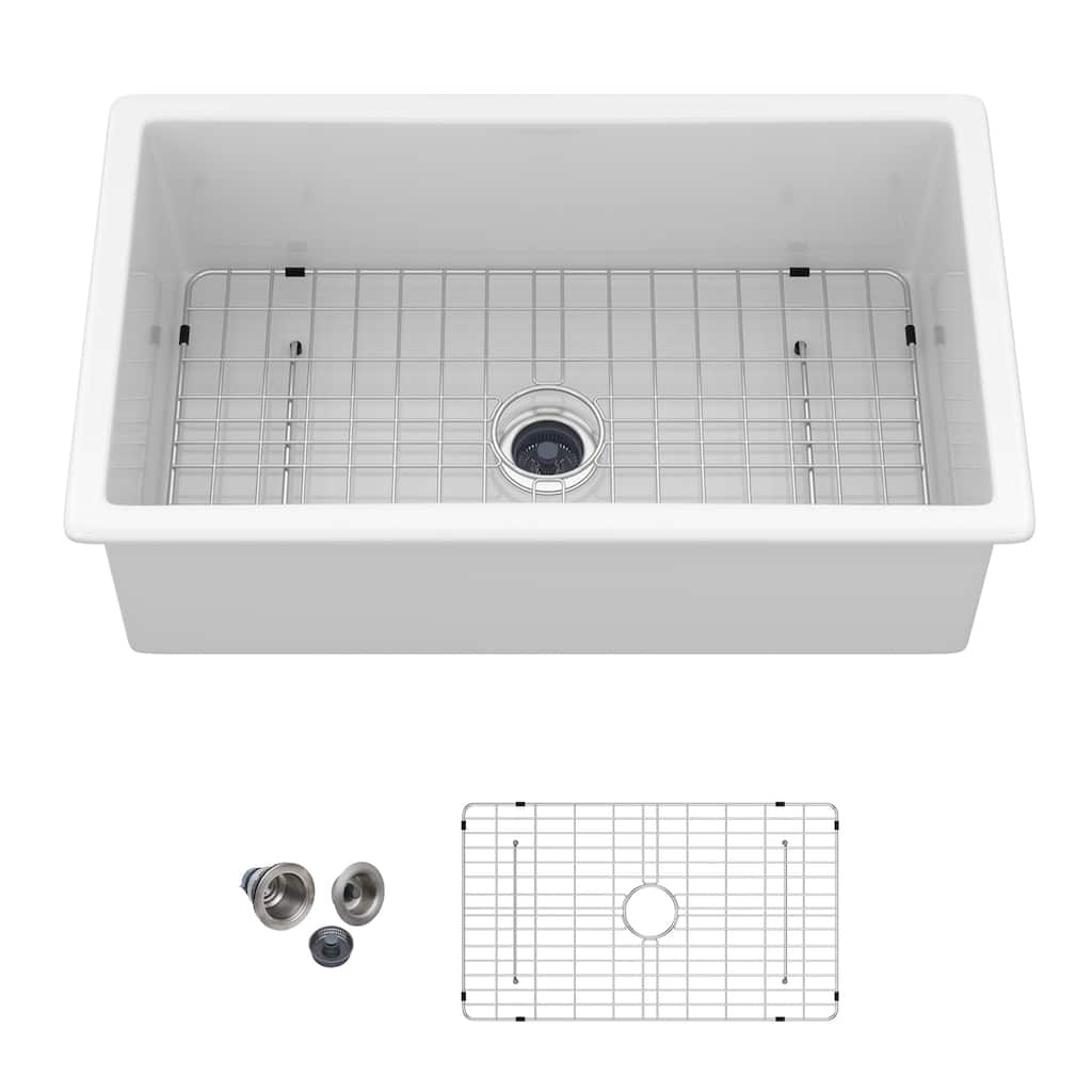 Undermount Single Bowl Fireclay Kitchen Sink - Dual Mount White Porcelain Fireclay Rectangular Deep Single Bowl Sink Basin