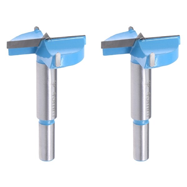 Forstner Wood Boring Drill Bit 45mm Dia Hole Saw Carbide Tip Round Shank 2pcs - Blue - 45mm 2pcs