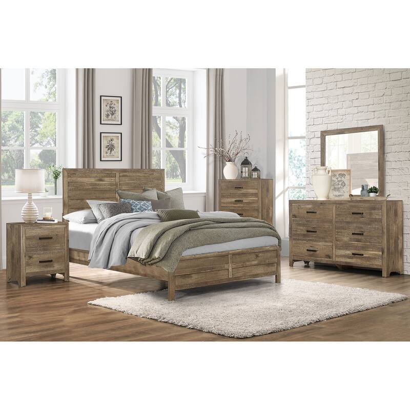 Rustic Style Dresser w 6 Storage Drawers Weathered Pine Finish Wooden Bedroom Furniture