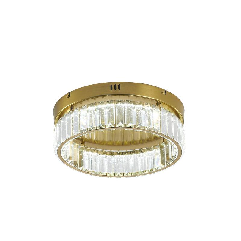 1-Light Brass Dimmable LED Flush Mount With Clear Crystals