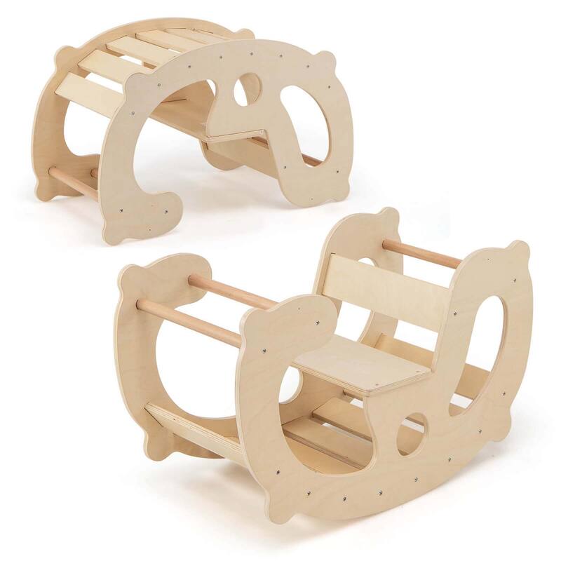 Wooden Arch Rocker Toy Indoor Play Gym Climbing Ladder Set - Natural
