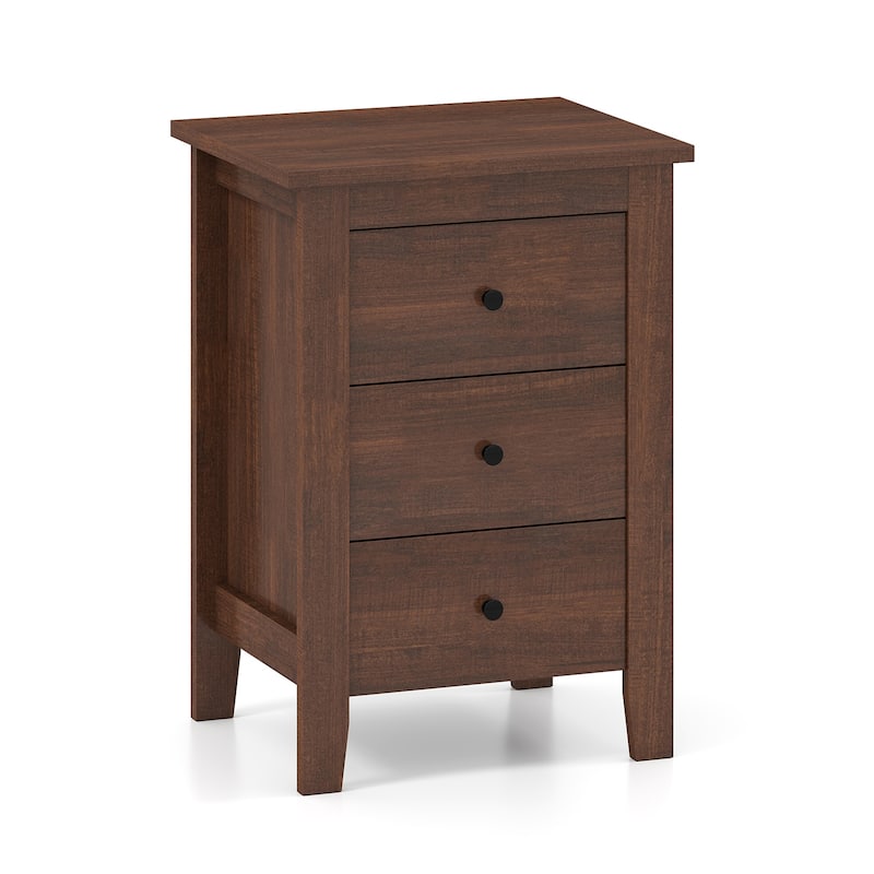 Costway 1PC/2PCS Nightstand End Beside Sofa Table w/ 3 Drawers Bedroom