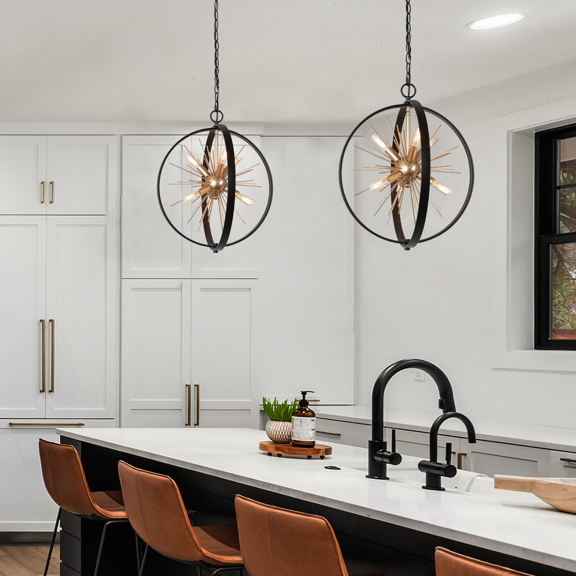 Modern 6 Light Sphere Sputnik Chandelier Tinka Farmhouse Black