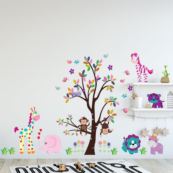 slide 2 of 9, Walplus Happy Animals Colorful Tree Wall Sticker DIY Art Nursery Decor
