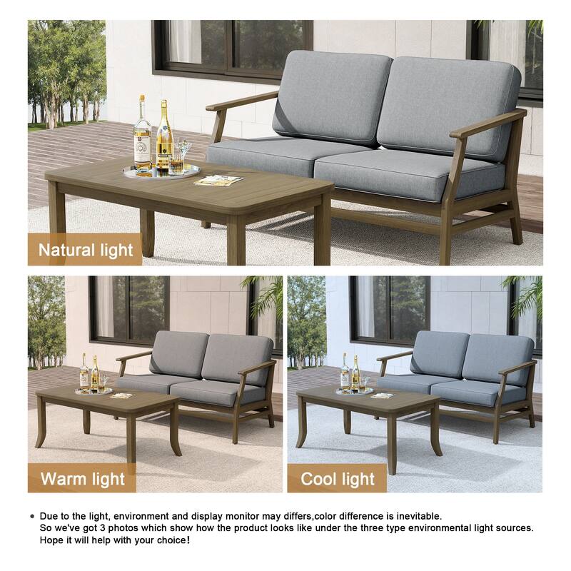 Teak Outdoor Patio Loveseat and Coffee Table Set (2-Piece)