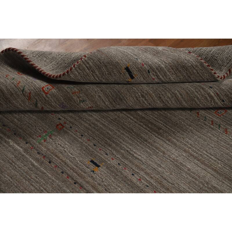Hand Knotted Oriental 100% Wool Carpet Tribal Animal Pictorial Greys & Charcoal Gabbeh Area Rug - 7' 9'' X 5' 0''
