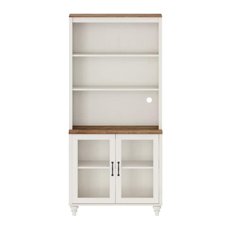 White Bookcase with Doors, Large Wood Farmhouse Book Case Shelf
