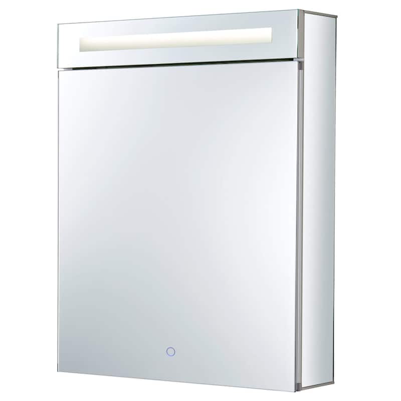 Bathroom Medicine Cabinet, Aluminum, Recessed/Surface Mount, Mirrored Interior w/LED - 24 x 30 - Left Hand