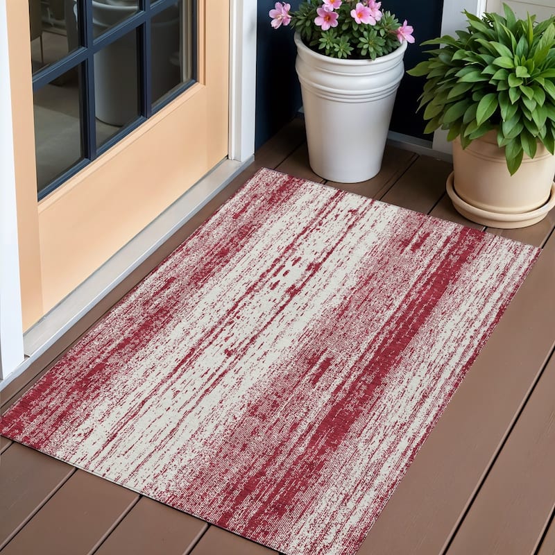 HomeRoots Striped Transitional Rectangle Outdoor Rug - 3' x 5'