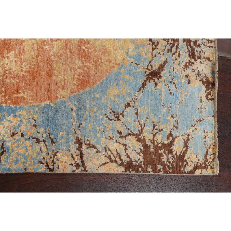 Vegetable Dye Wool/ Silk Abstract Area Rug Hand-knotted Foyer Carpet - 5'5" x 7'9"