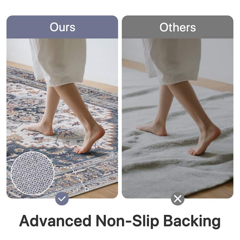 Mcow Vintage Harmony Collection Low-Pile Machine-Washable Area Rug