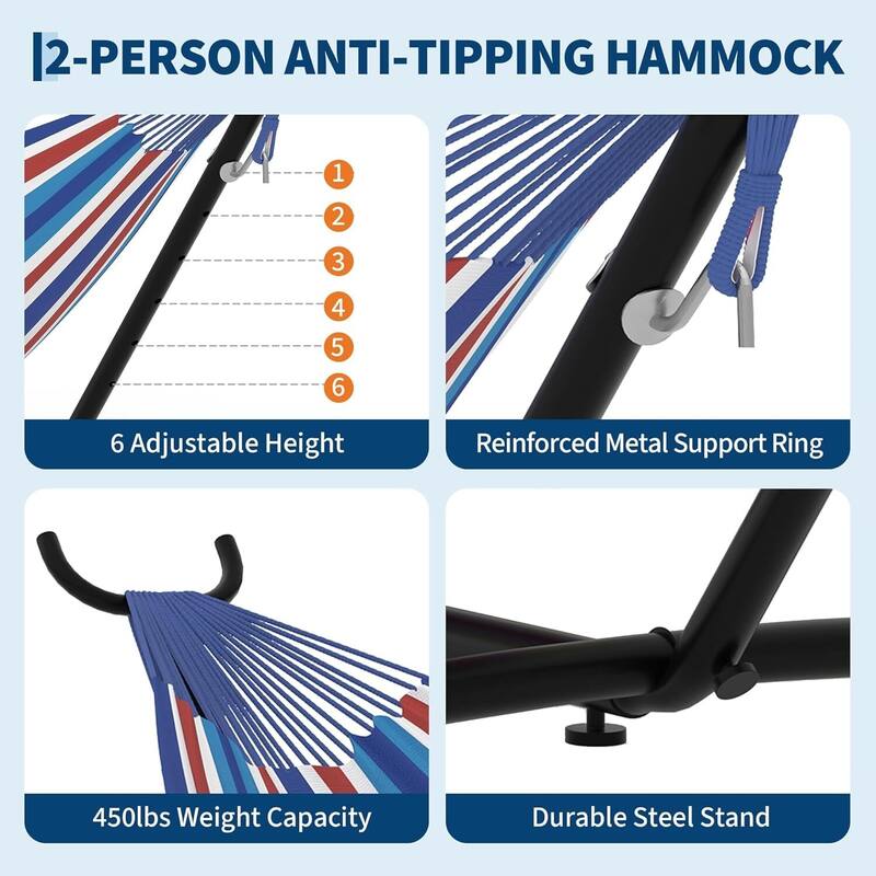 Portable Double Hammocks with Carrying Bag for Outside, 450 lbs Capacity