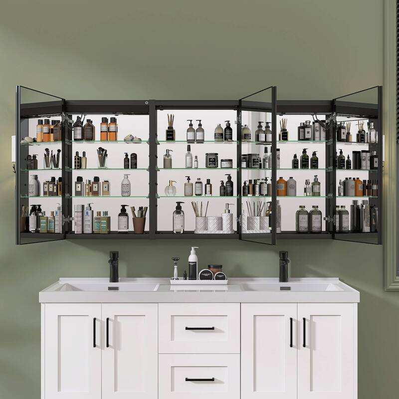 60'' W 30'' H Recessed Frameless Medicine Cabinet Mirror 9 Adjustable