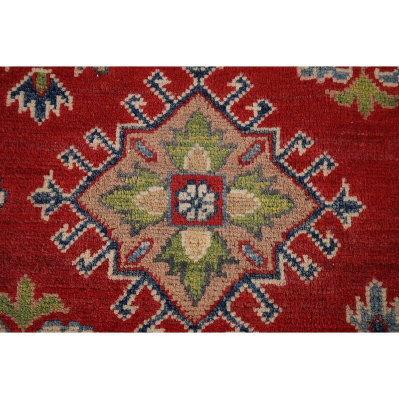 Geometric Red Kazak Area Rug Hand-Knotted Wool Carpet - 8'11" x 11'10"