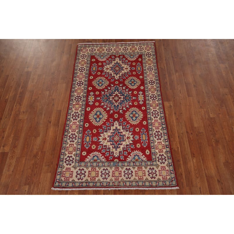 Geometric Kazak Foyer Rug Hand-Knotted Oriental Wool Carpet - 3'4" x 5'9"