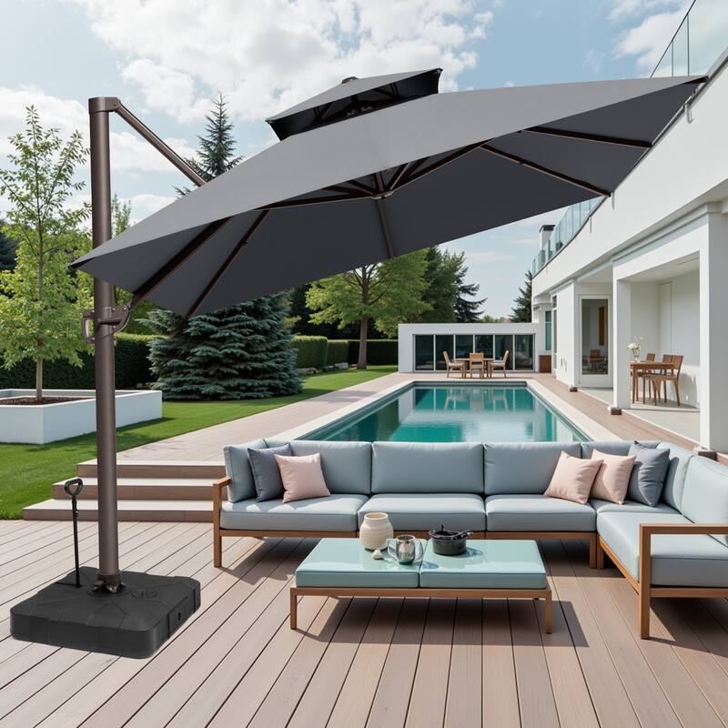 Outdoor Patio 10 x 13 FT Cantilever Umbrella Double Top with Rod Base