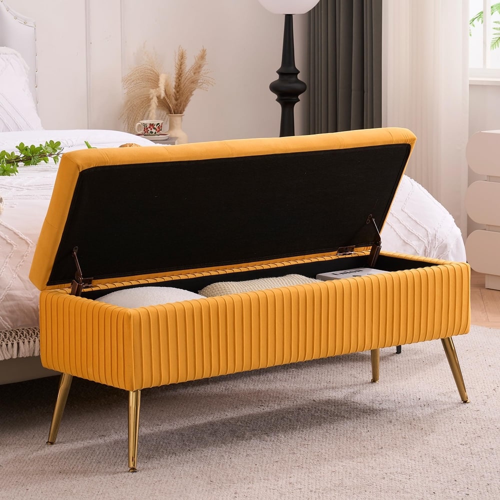 Velvet/Leather Storage Bench for Bedroom,End of Bed Bench for King Size Bed, Modern Upholstered Long Ottoman Bench for Entryway