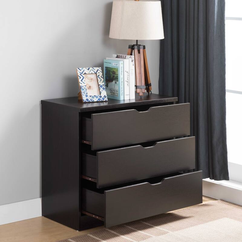 Modern Dark Chocolate Three Drawer Chest and Clothes Storage