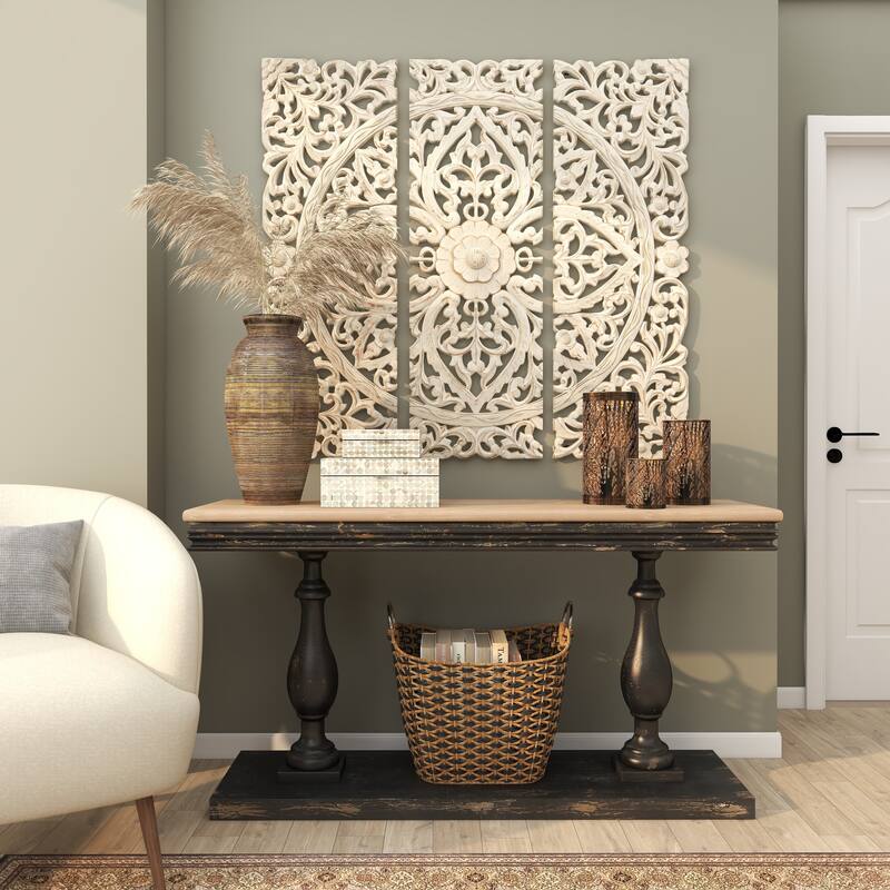 Brown Bamboo Wood Textured Decorative Vase with Lacquer