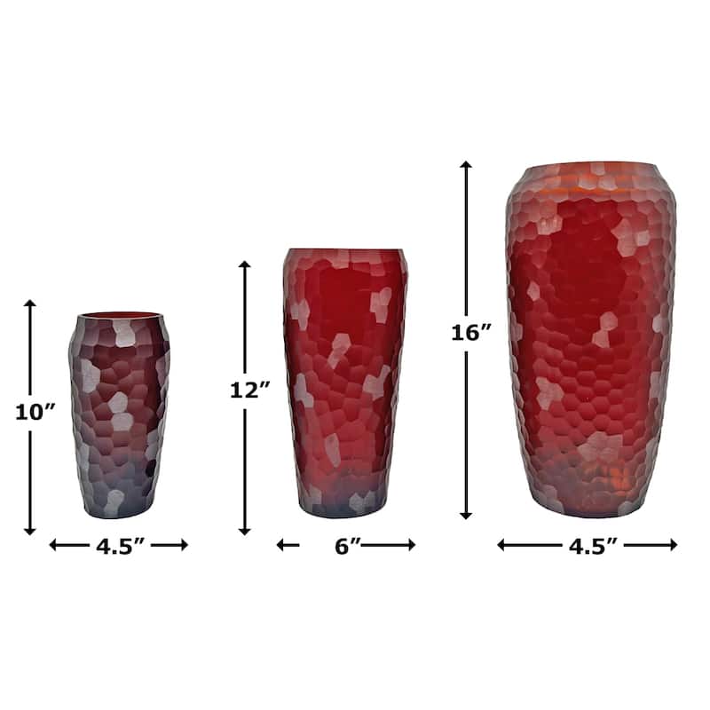 Set of 3 Decorative Handmade Glass Artistic Jug Vase in Red