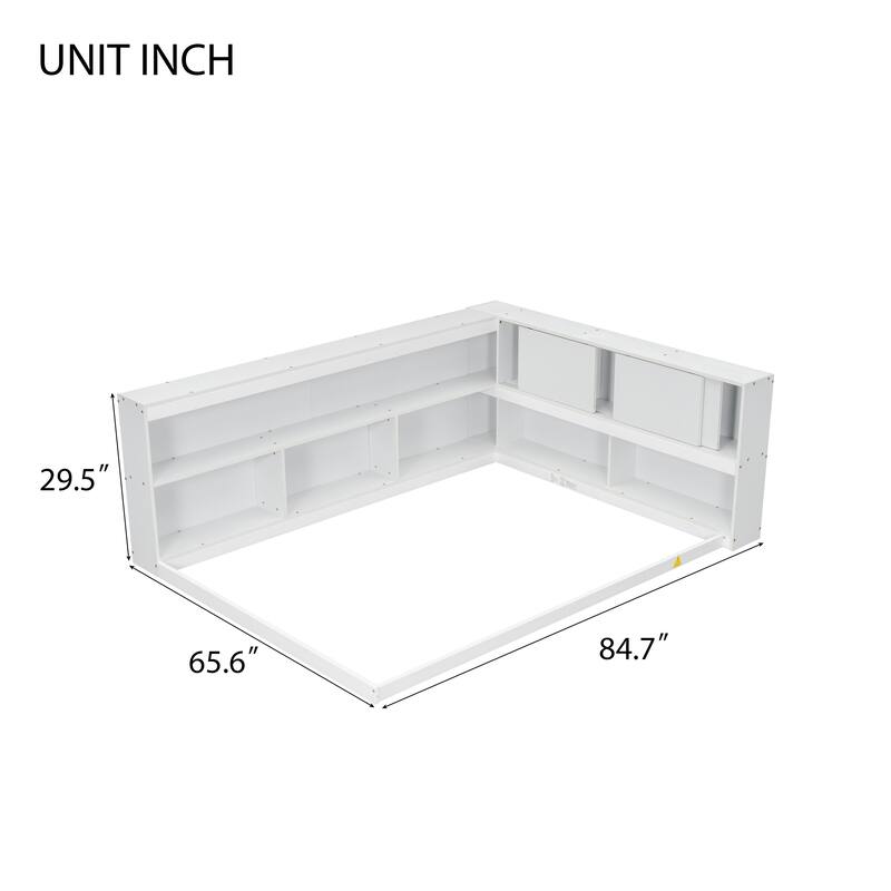 Floor Bed with L-shaped Bookcases