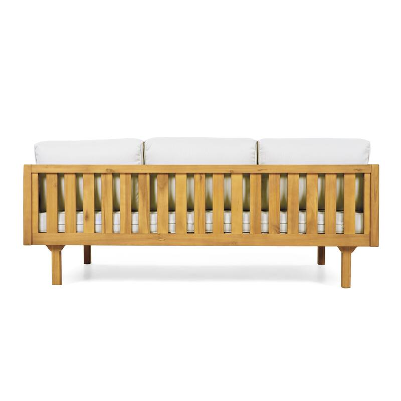 Christopher Knight Home - Claremont Outdoor Acacia Wood Three-Seater Daybed and Round Coffee Table Set