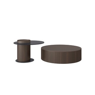 Wooden Round Coffee Table Set with Metal Plate - Bed Bath & Beyond ...