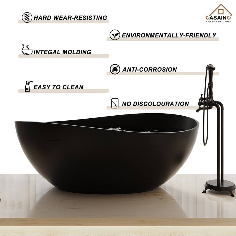 63" Solid Surface Freestanding Bathtub in Matte White/Black/Grey