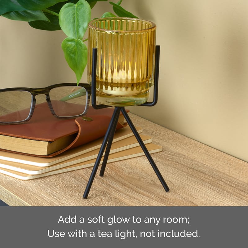 Elements Gold Glass and Metal Candle Holder, 4X7 Inch