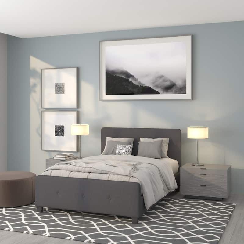 Button Tufted Upholstered Casual Style Platform Bed - Dark Gray - Full