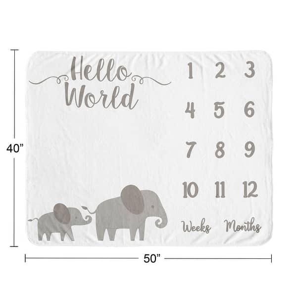 Grey Elephant Boy or Girl Baby Monthly Milestone Blanket - Watercolor Safari Animal for Mint Green and Gray Collection