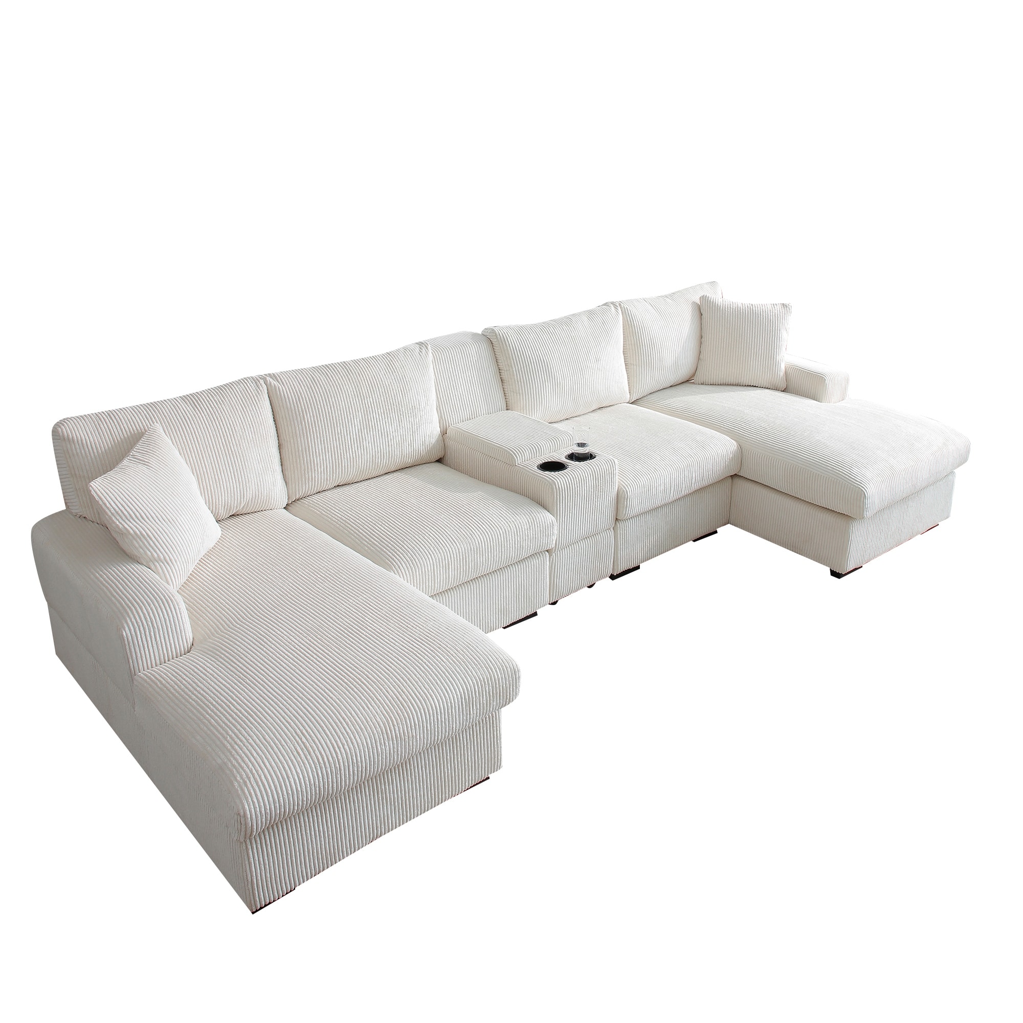 126" Oversized U Shaped Couch, Corduroy Cloud Sectional Sofa with Storage Box, Double Chaise