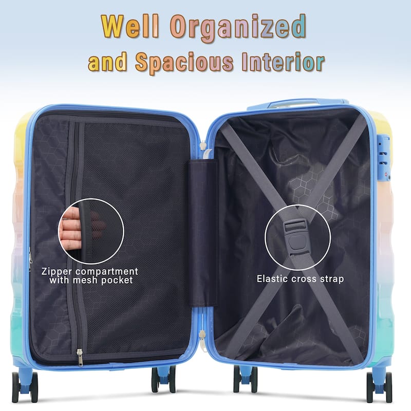 20" Carry-on Luggage with Cup Holder, Lightweight Glossy Hardshell Suitcases with Spinner Wheels and TSA Lock, for Travel