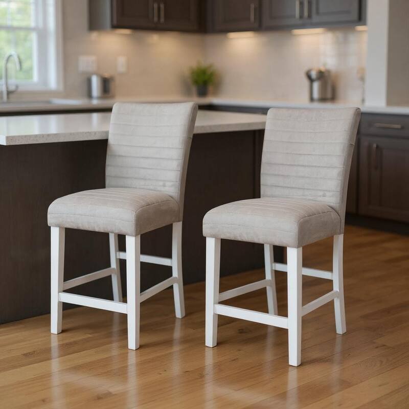 HomeRoots Set of Two 25" Gray and White Velvet and Solid Wood Counter Height Bar Chairs - Counter Height - Gray - Set of 2