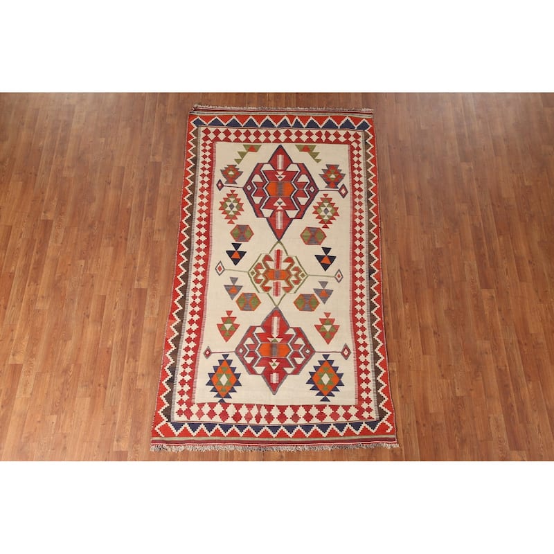 Vegetable Dye Kilim Qashqai Persian Vintage Flatweave Wool Carpet - 4'5" x 8'2"