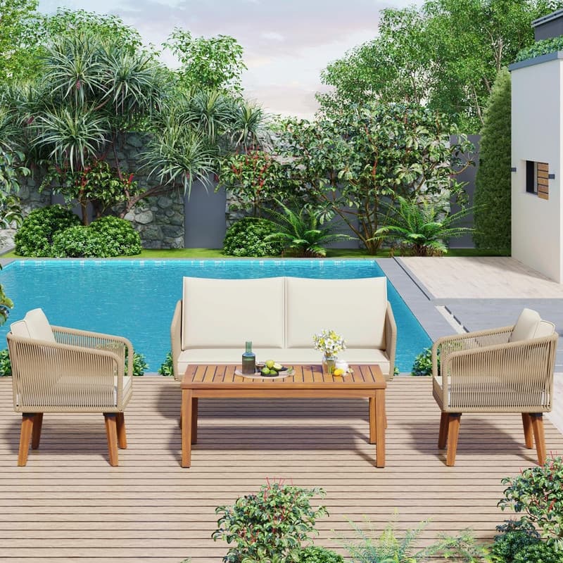 4-Piece Solid Wood Patio Conversation Set