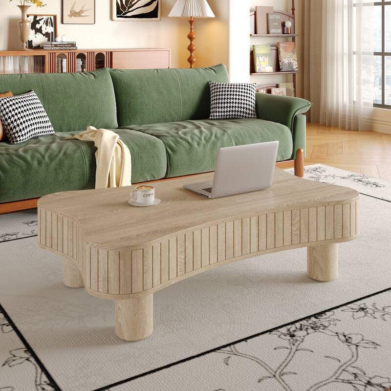 Lift Top Coffee Table with Hidden Storage, Cloud-Shaped Wooden Center Table, Accent Side Table with Curved Safety Corners