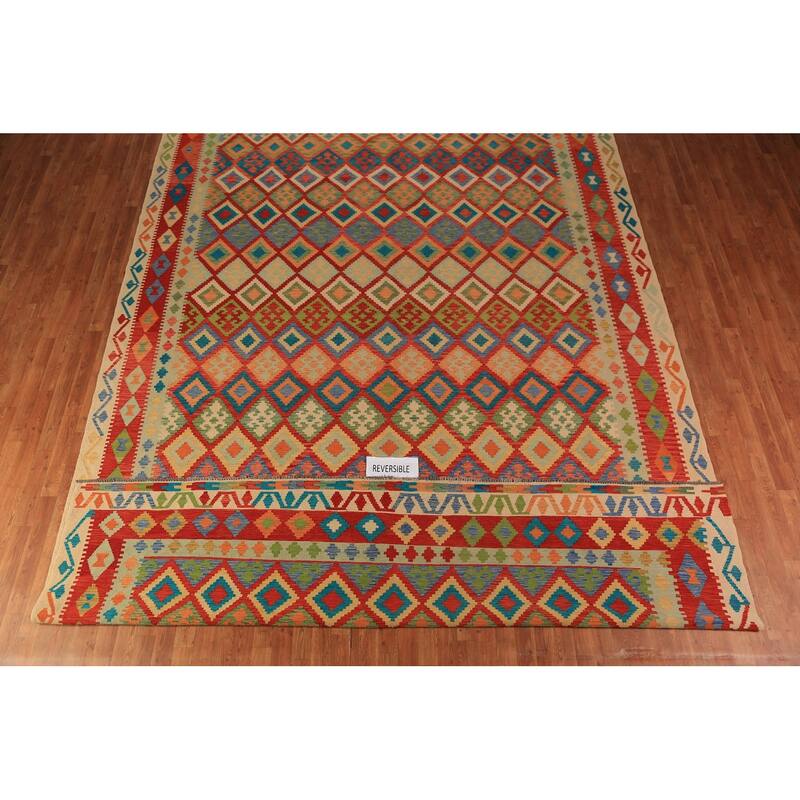South Western Style Kilim Oriental Large Rug Flatweave Wool Carpet - 10'4"x 16'0"