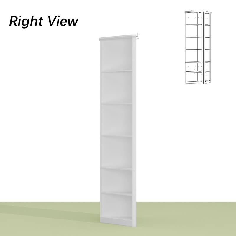 Bookshelf Display Cabinet with 6-Tier Shelves Tall White Corner Bookcase Storage Shelf Unit