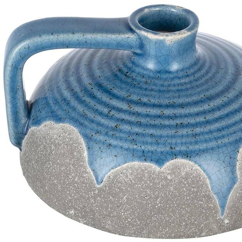 4" Blue And Gray Ceramic Bud Jug Vase - 7.30