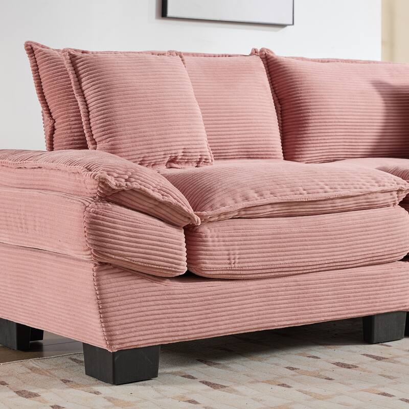 Corduroy Couch Loveseat Sofa with Pillows,Comfy Upholstered Deep Seat Sofa for Bedroom,Living Room,Office
