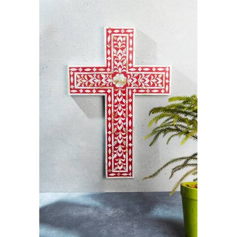 GAURI KOHLI Jodhpur Mother of Pearl Wall Cross - Burgundy