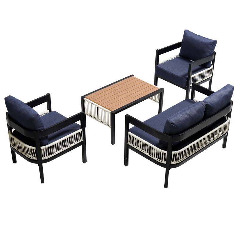 Modular Outdoor Sofa Set with PE Wicker & WPC Table, Rust-Proof Frame