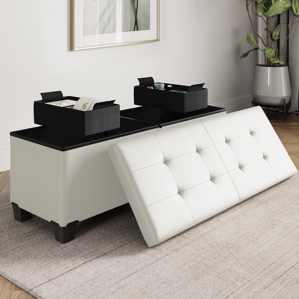 Empyrean Tuffted Folding Foot Rest Storage Ottoman Bench with Storage Bins
