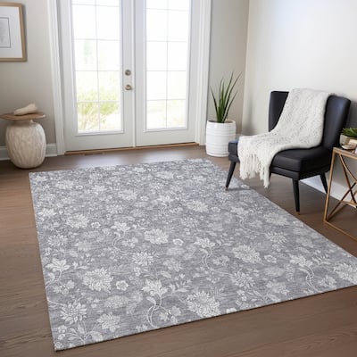 Machine Washable Indoor/ Outdoor Chantille Casual Floral Farmhouse Rug