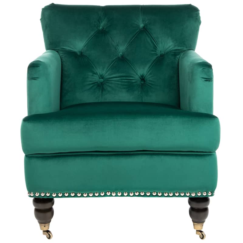 SAFAVIEH Tori Antiqued Tufted Club Chair - 28" x 34.4" x 32.7". - 28"W x 34"D x 33"H - Emerald-Espresso
