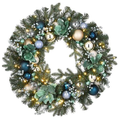 30" Decorated Arctic Wreath with LED Lights - Green - 30 in