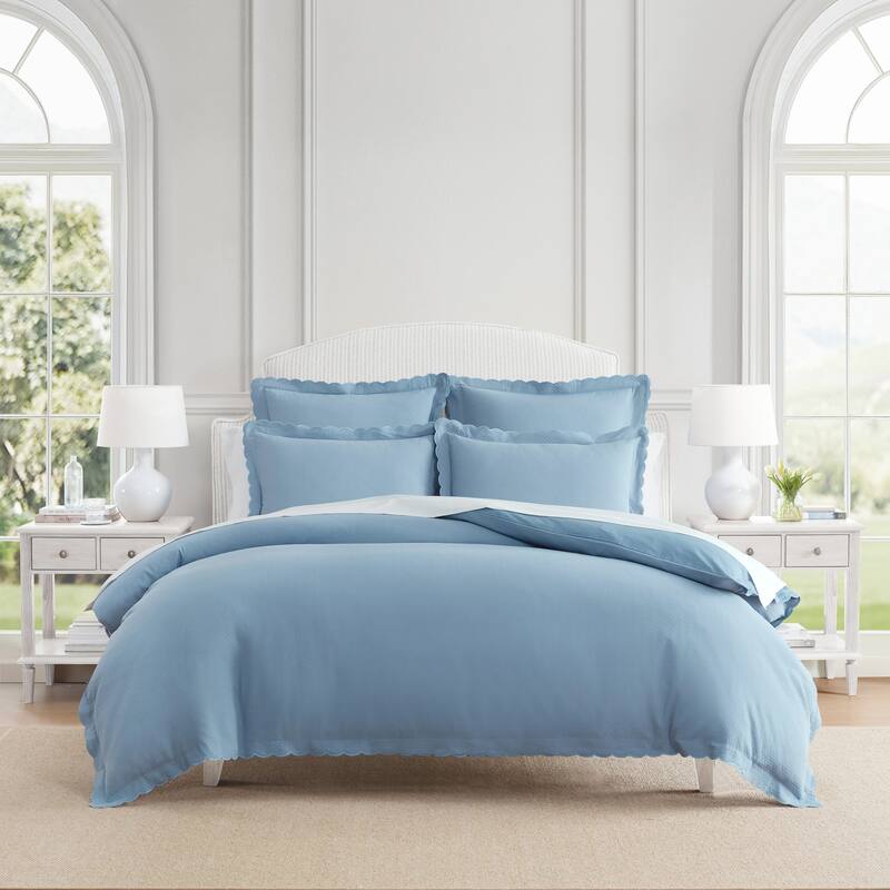 Martha Stewart Signature Scallop Solid Duvet Cover Set - Blue - Full - Queen