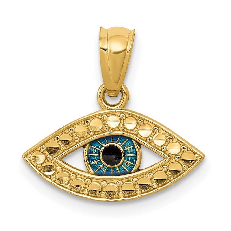 Curata 14k Yellow Gold 18" Diamond-cut Enamel Small Evil Eye Necklace - 14x15mm